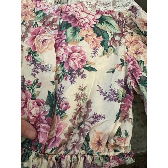 Vintage Celeste Kids Girls Floral Print Lace Trim Dress Size 7 80s 90s - Picture 6 of 8